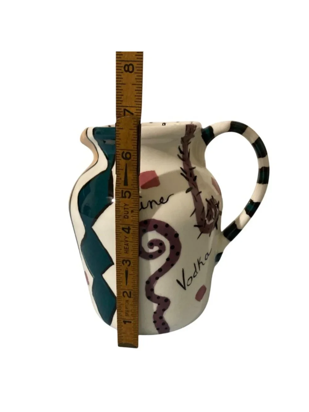 Hand Painted Barware Ceramic Pitcher With Abstract Design Fun Drink-Themed Text